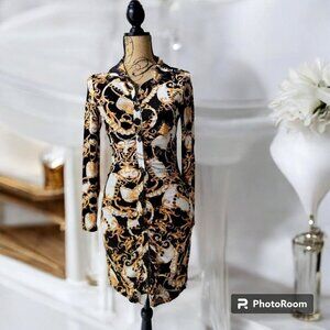 Love J gold and black button up front dress